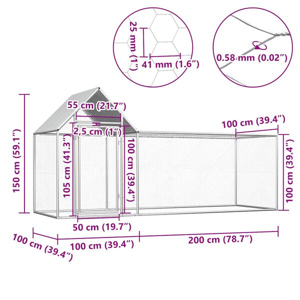 vidaXL Κοτέτσι 3 x 1 x 1,5 μ. από Γαλβανισμένο Χάλυβα