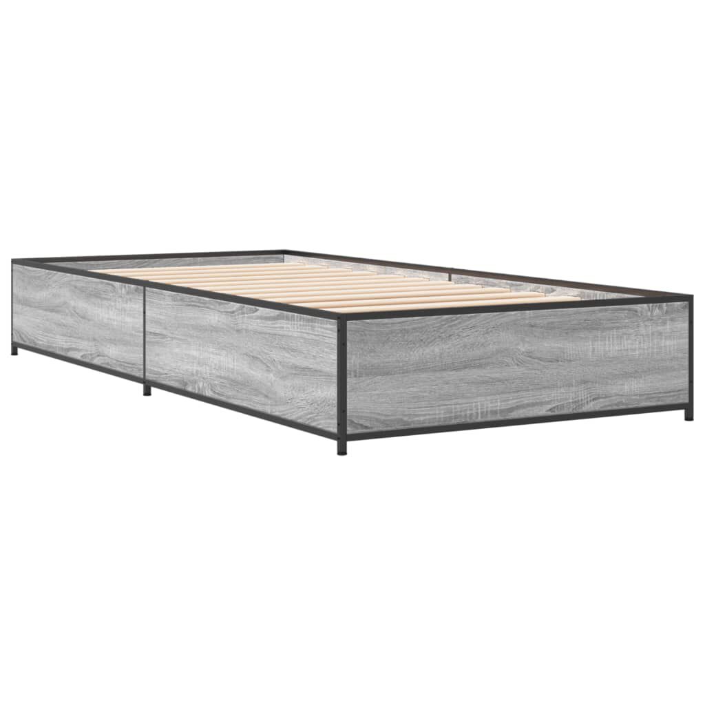 vidaXL Πλαίσιο Κρεβατιού Γκρι Sonoma 75x190 εκ. Επεξ. Ξύλο & Μέταλλο