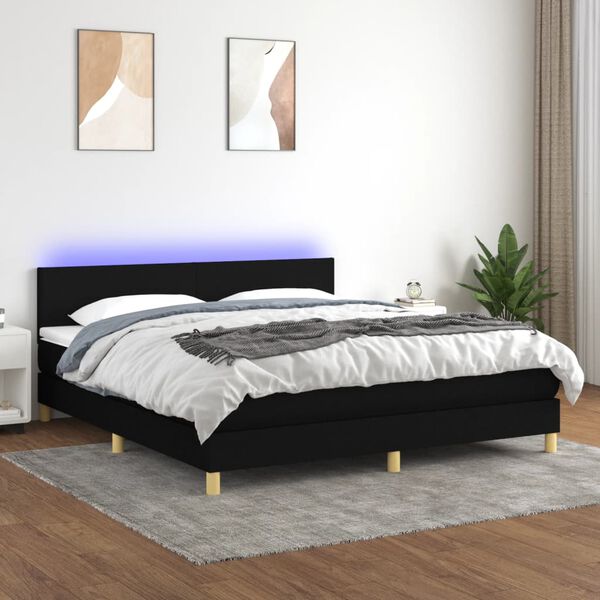 vidaXL &Kappa;&rho;&epsilon;&beta;ά&tau;&iota; Boxspring &mu;&epsilon; &Sigma;&tau;&rho;ώ&mu;&alpha; & LED &Mu;&alpha;ύ&rho;&omicron; 160x200 &epsilon;&kappa;. &Upsilon;&phi;&alpha;&sigma;&mu;ά&tau;&iota;&nu;&omicron;