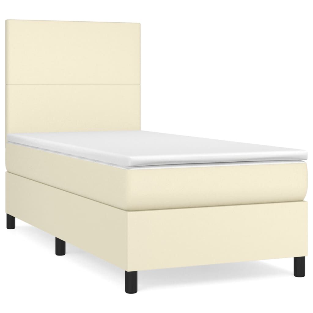vidaXL Κρεβάτι Boxspring με Στρώμα Κρεμ 90x200 εκ. από Συνθετικό Δέρμα