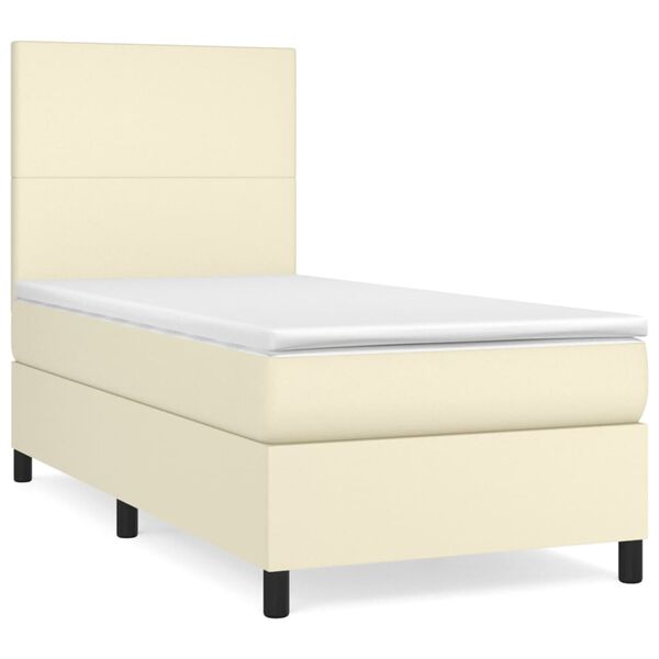 vidaXL Κρεβάτι Boxspring με Στρώμα Κρεμ 90x200 εκ. από Συνθετικό Δέρμα