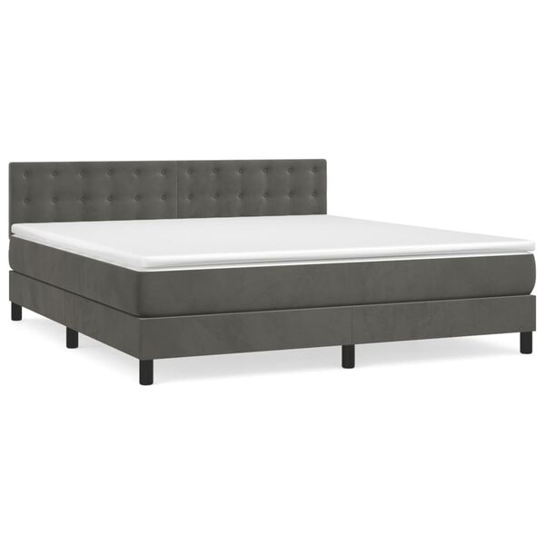 vidaXL Κρεβάτι Boxspring με Στρώμα Σκούρο Γκρι 160x200 εκ. Βελούδινο