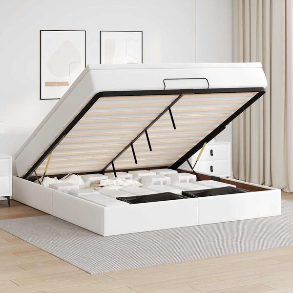 vidaXL Οθωμανικό κρεβάτι με στρώμα Λευκό 160x200cm Faux Leather