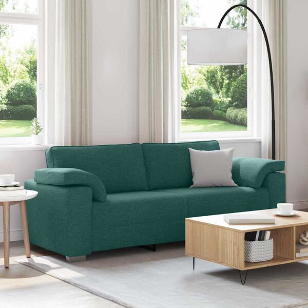vidaXL Καναπές με μαξιλάρι Σκούρο πράσινο 219 x 77 x 82 εκ ύφασμα