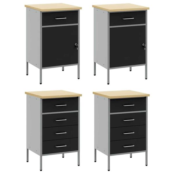 vidaXL Ντουλάπα Εργασίας 4 pcs Μαύρο και Γκρι 200 x 55 x 85 εκ