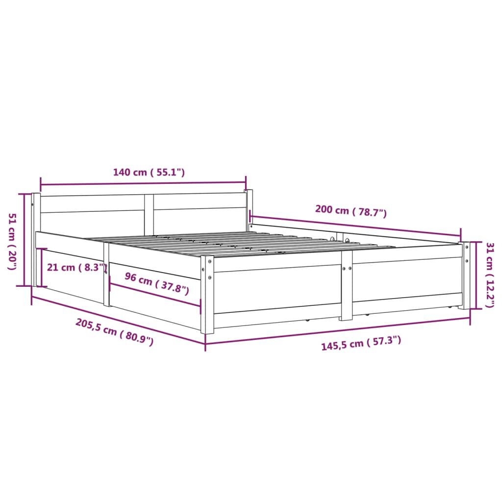 vidaXL Πλαίσιο Κρεβατιού με Συρτάρια 140 x 200 εκ.