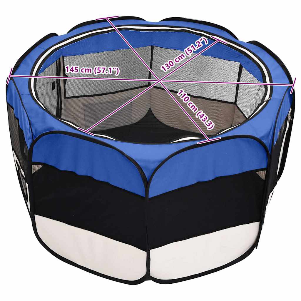 vidaXL Πάρκο Σκύλου Πτυσσόμενο Μπλε 145x145x61 εκ. με Σάκο Μεταφοράς