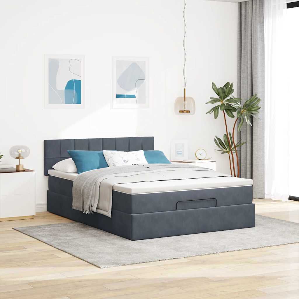 vidaXL Οθωμανικό κρεβάτι με στρώμα & LEDs Σκούρο γκρι 140x200cm Velvet