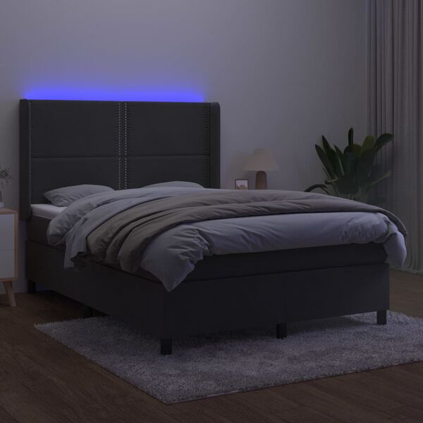 vidaXL &Kappa;&rho;&epsilon;&beta;ά&tau;&iota; Boxspring &mu;&epsilon; &Sigma;&tau;&rho;ώ&mu;&alpha; & LED &Sigma;&kappa;. &Gamma;&kappa;&rho;&iota; 140x190&epsilon;&kappa;. &Beta;&epsilon;&lambda;&omicron;ύ&delta;&iota;&nu;&omicron;