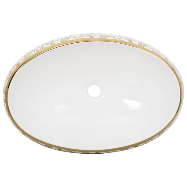 vidaXL Νιπτήρας Οβάλ Λευκός και Χρυσός 59 x 40 x 15 εκ. Κεραμικός