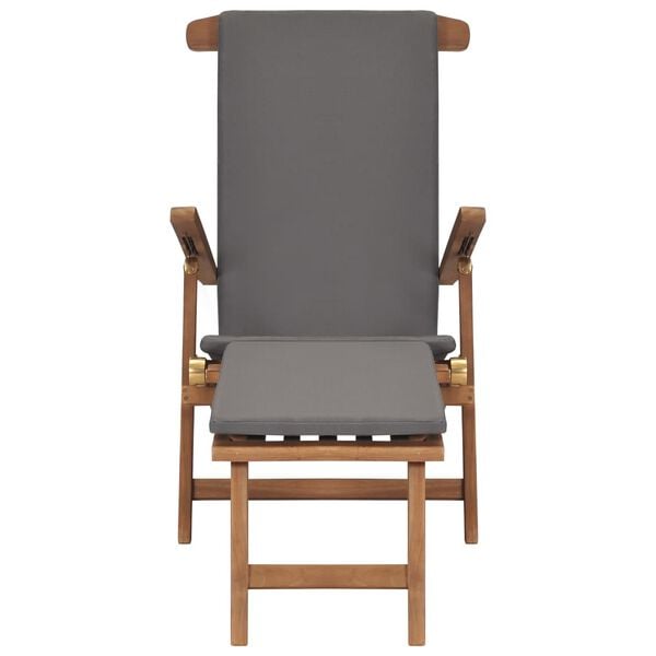 vidaXL Ξαπλώστρα Σκούρο Γκρι από Μασίφ Ξύλο Teak με Μαξιλάρι