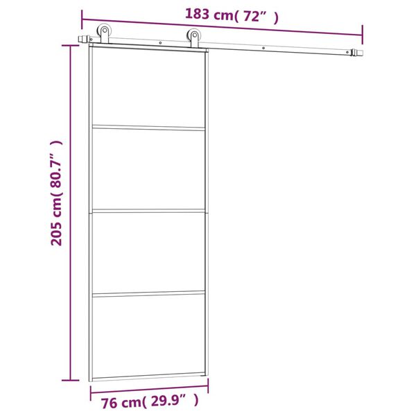 vidaXL Συρόμενη Πόρτα με Μηχανισμό 76x205 εκ. Γυαλί ESG & Αλουμίνιο