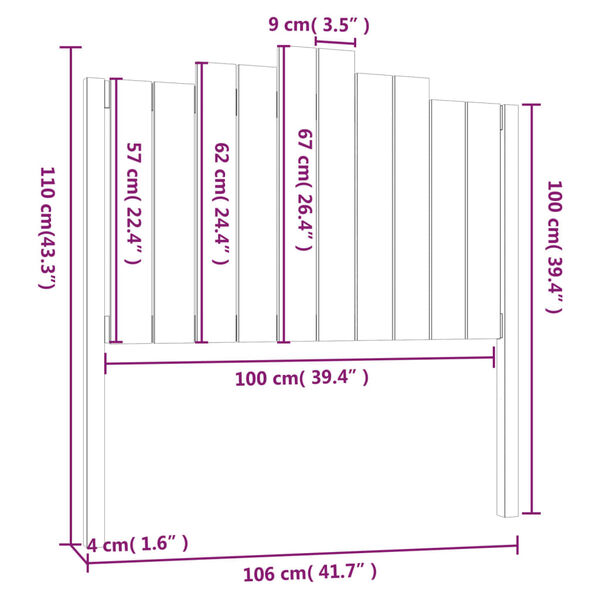 vidaXL Κεφαλάρι Κρεβατιού Λευκό 106x4x110 εκ. Μασίφ Ξύλο Πεύκου