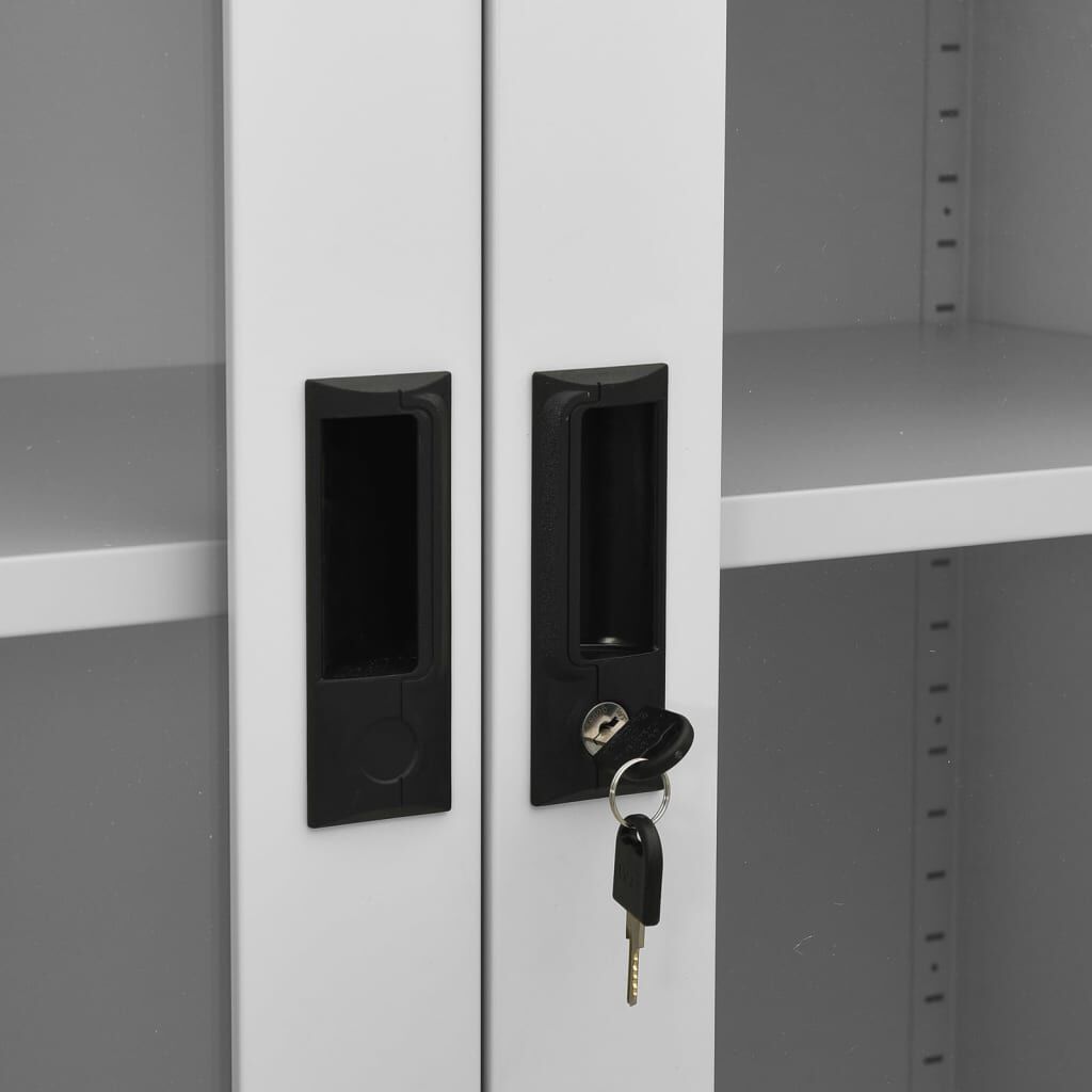 vidaXL Ντουλάπα Γραφείου Ανοιχτό Γκρι 90x40x180 εκ Ατσάλι/Ψημένο Γυαλί