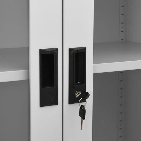 vidaXL Ντουλάπα Γραφείου Ανοιχτό Γκρι 90x40x180 εκ Ατσάλι/Ψημένο Γυαλί