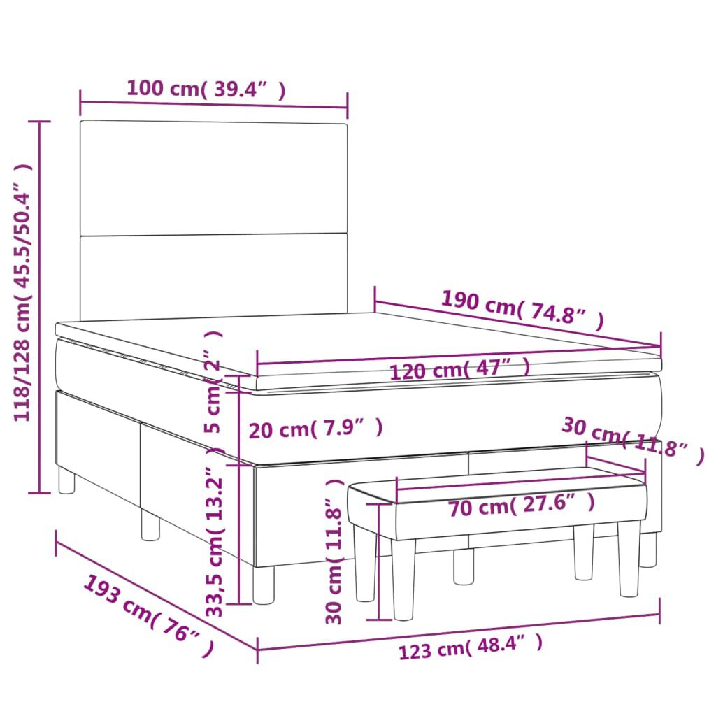 vidaXL Κρεβάτι Boxspring με Στρώμα Γκρι 120x190εκ. από Συνθετικό Δέρμα