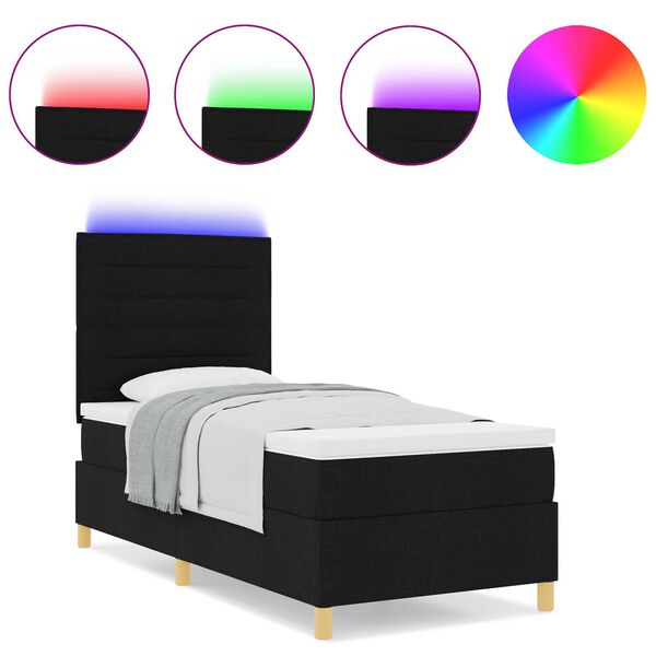 vidaXL Κρεβάτι Box Spring με Στρώμα και LED Μαύρο 80x200 cm Ύφασμα