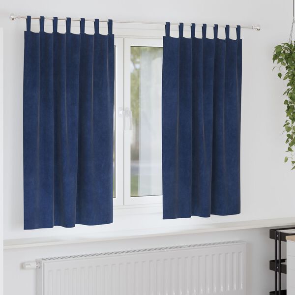 Curtains Blackout με Χερούλια 2 τμχ Σκούρο Μπλε Βελούδο
