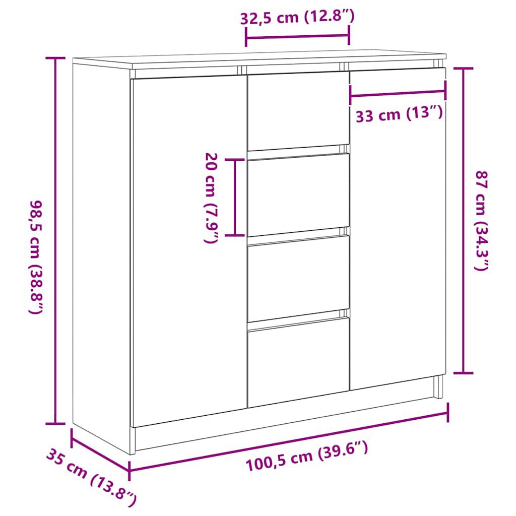 vidaXL Συρταριέρα με Συρτάρια Γκρι Σκυρ. 100,5x35x98,5 εκ. Επεξ. Ξύλο