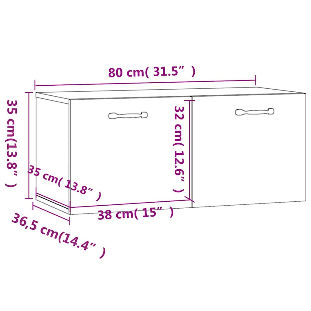 vidaXL Ντουλάπι Τοίχου Γυαλιστερό Λευκό 80x35x36,5 εκ. Επεξεργ. Ξύλο