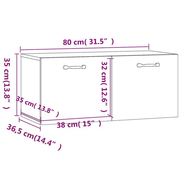 vidaXL Ντουλάπι Τοίχου Γυαλιστερό Λευκό 80x35x36,5 εκ. Επεξεργ. Ξύλο