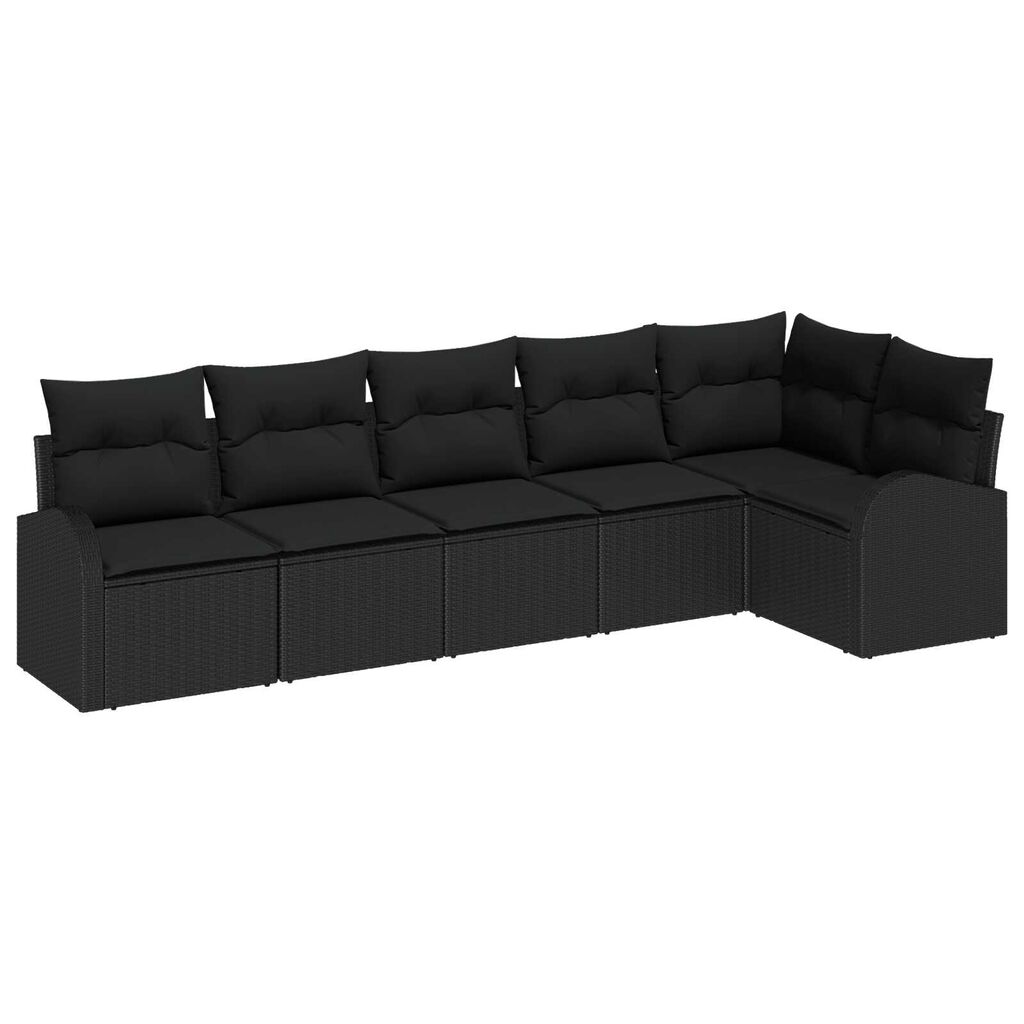 vidaXL Σετ Καναπέ Κήπου με μαξιλάρι 6 pcs Μαύρο Πολυ ράταν