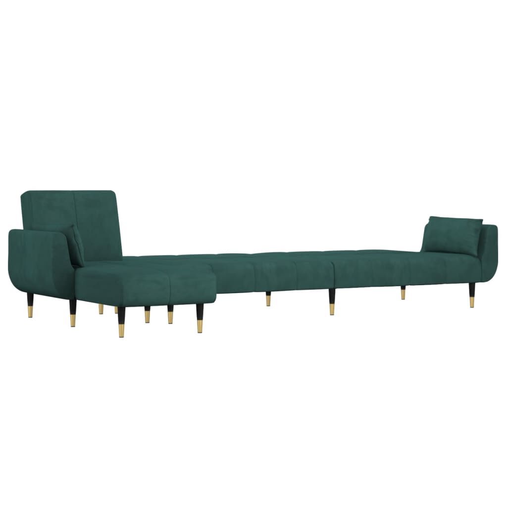 vidaXL Καναπές Κρεβάτι Γωνιακός Σκ. Πράσινο 275x140x70 εκ. Βελούδινος