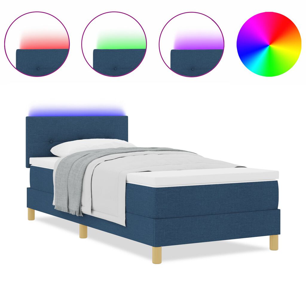 vidaXL Κρεβάτι Box Spring με Μαξιλάρι & LED Μπλε 90x190 εκ. Ύφασμα