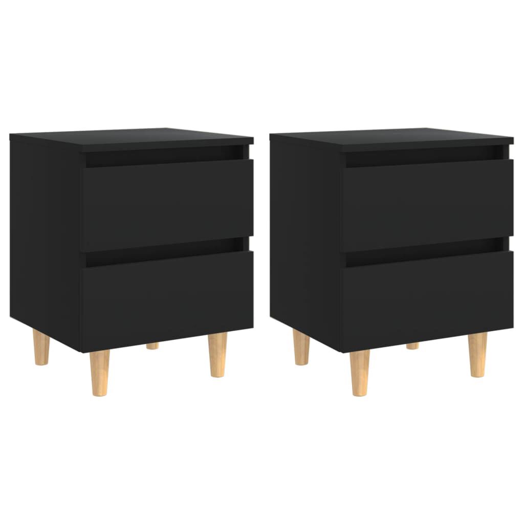 vidaXL Κομοδίνα 2 τεμ. Μαύρα 40x35x50εκ. Πόδια από Μασίφ Ξύλο Πεύκου