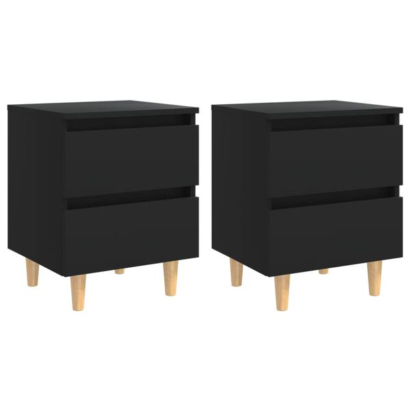 vidaXL Κομοδίνα 2 τεμ. Μαύρα 40x35x50εκ. Πόδια από Μασίφ Ξύλο Πεύκου
