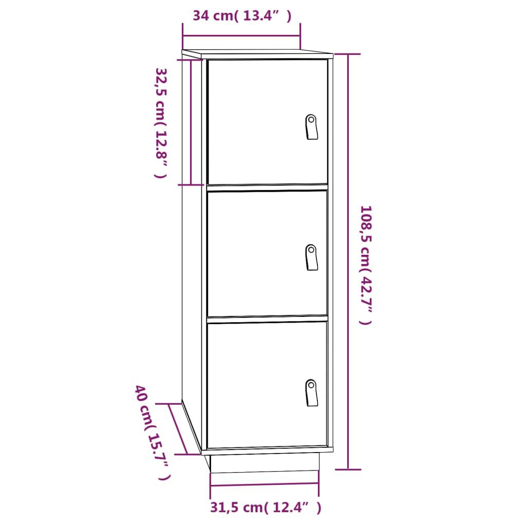 vidaXL Ντουλάπι Ψηλό Γκρι 34 x 40 x 108,5 εκ. από Μασίφ Ξύλο Πεύκου
