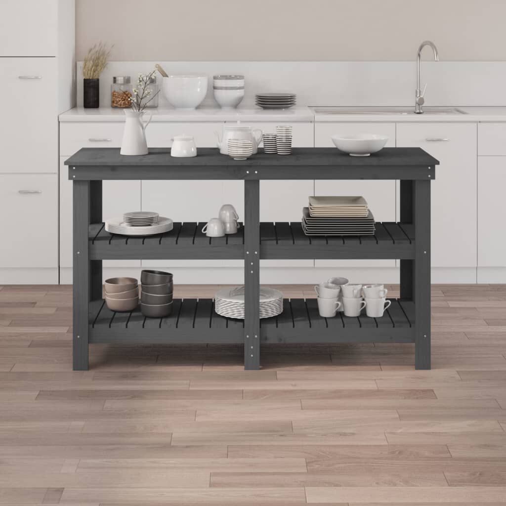 vidaXL Πάγκος Εργασίας Γκρι 142,5 x 50 x 80 εκ. από Μασίφ Ξύλο Πεύκου