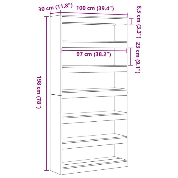 vidaXL Βιβλιοθήκη Μαύρη Επεξεργασμένο ξύλο 100 x 30 x 198 εκ. Βιβλιοθήκη