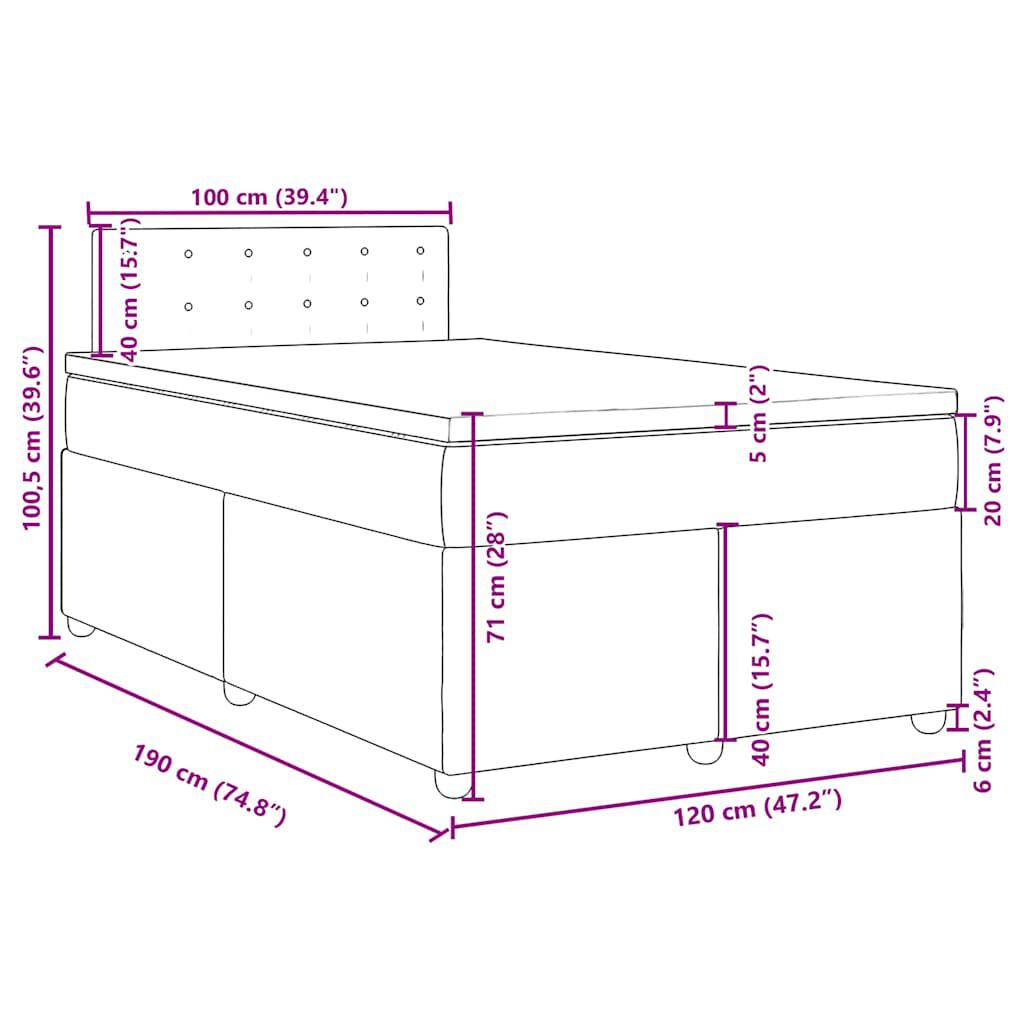 vidaXL Κρεβάτι Boxspring με Στρώμα Μπλε 120x190 εκ. Υφασμάτινο