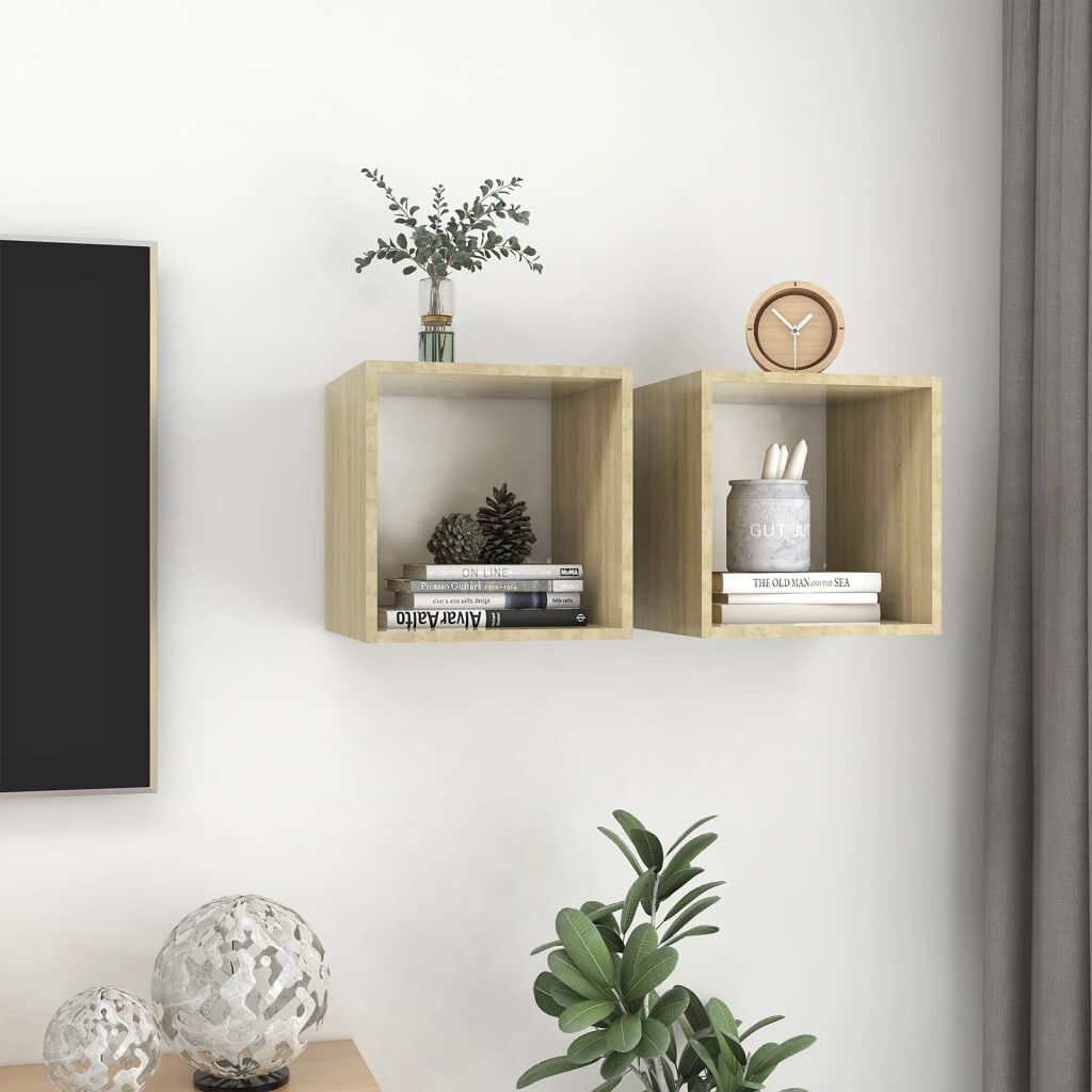vidaXL Ντουλάπια Τοίχου 2 τεμ. Λευκά / Δρυς 37x37x37εκ. από Επεξ. Ξύλο