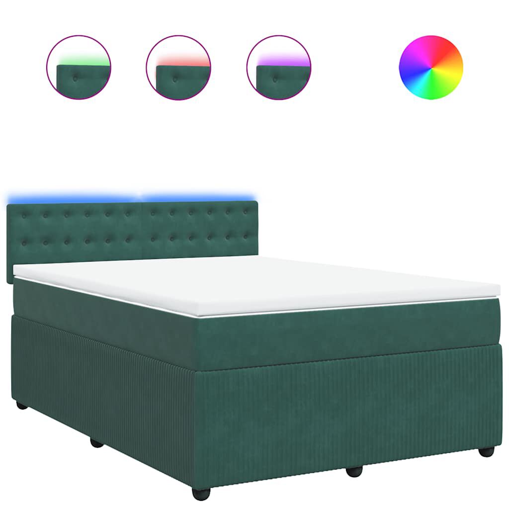 vidaXL Κρεβάτι Boxspring με Στρώμα Σκούρο Πράσινο 140x190εκ. Βελούδινο