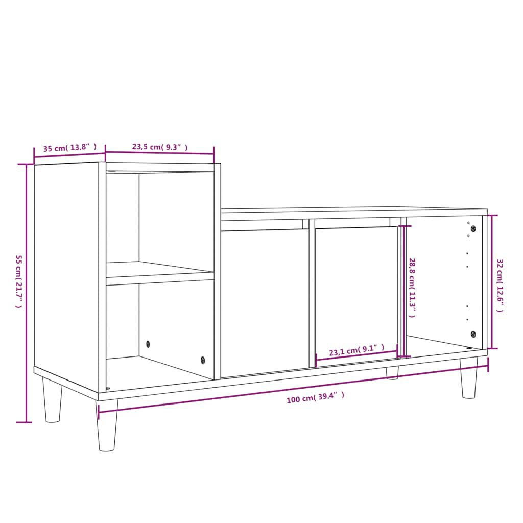 vidaXL Έπιπλο Τηλεόρασης Γυαλ. Λευκό 100x35x55 εκ. Επεξεργασμένο Ξύλο