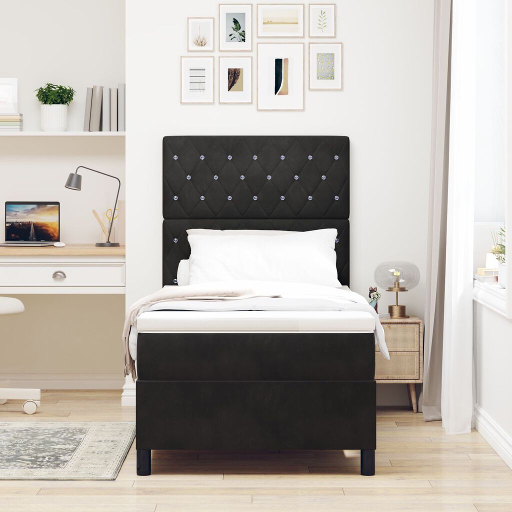 vidaXL Κρεβάτι Box Spring με Στρώμα & LED Μαύρο 100x200 εκ. Βελούδο