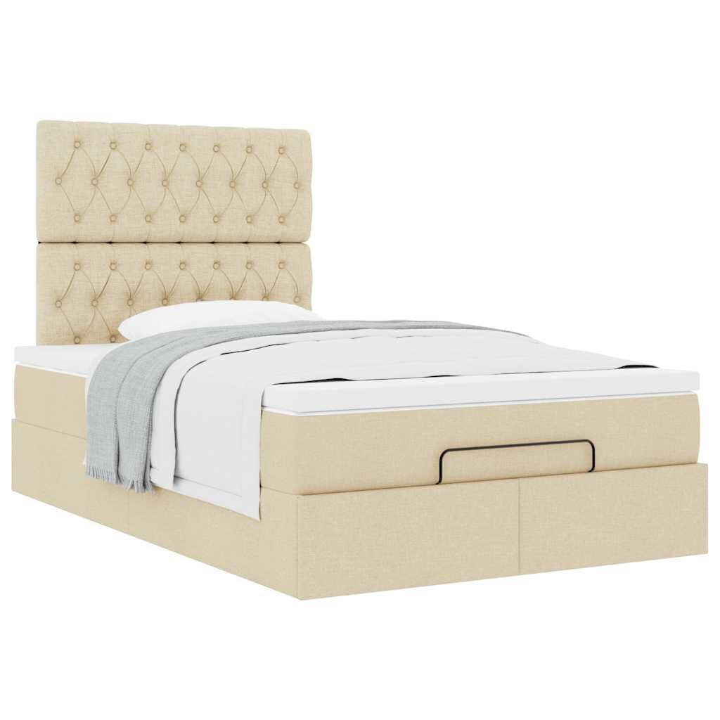 vidaXL Οθωμανικό κρεβάτι με στρώμα Cream 120x200cm ύφασμα