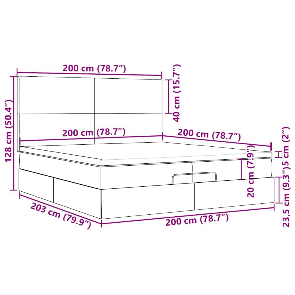 vidaXL Οθωμανικό κρεβάτι με στρώματα&LEDs Σκούρο γκρι 200x200cm ύφασμα