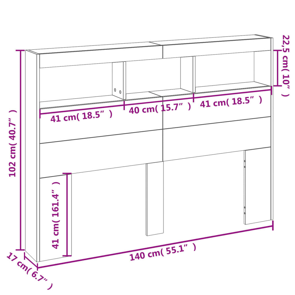 vidaXL Κεφαλάρι με Αποθηκευτικό Χώρο & LED Sonoma Δρυς 140x17x102 εκ.