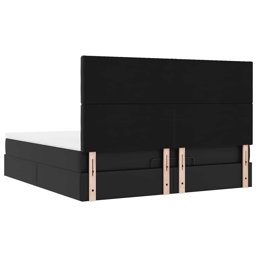 vidaXL Οθωμανικό κρεβάτι με στρώμα & LEDs Μαύρο 160x200cm Faux Leather