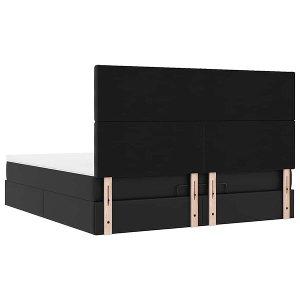 vidaXL Οθωμανικό κρεβάτι με στρώμα & LEDs Μαύρο 160x200cm Faux Leather