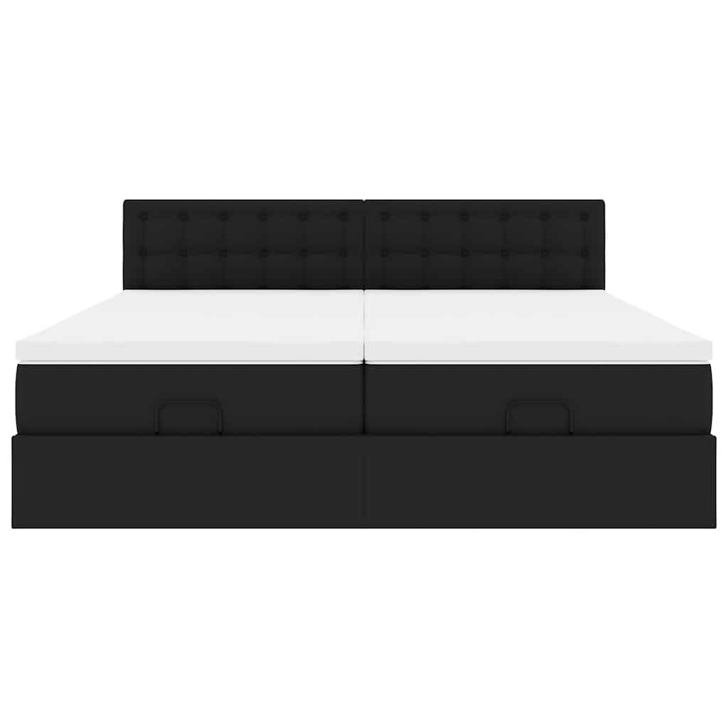 vidaXL Οθωμανικό κρεβάτι με στρώματα & LEDs Μαύρο Faux Leather