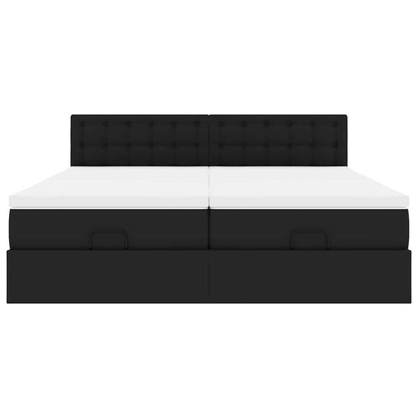 vidaXL Οθωμανικό κρεβάτι με στρώματα & LEDs Μαύρο Faux Leather