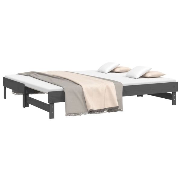 vidaXL Καναπές Κρεβάτι Συρόμενος Γκρι 2x(80x200) εκ. Μασίφ Ξύλο Πεύκου