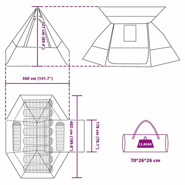 vidaXL Σκηνή Camping Γκρι και πορτοκαλί 482 x 360 x 227 εκ Πολυεστέρας