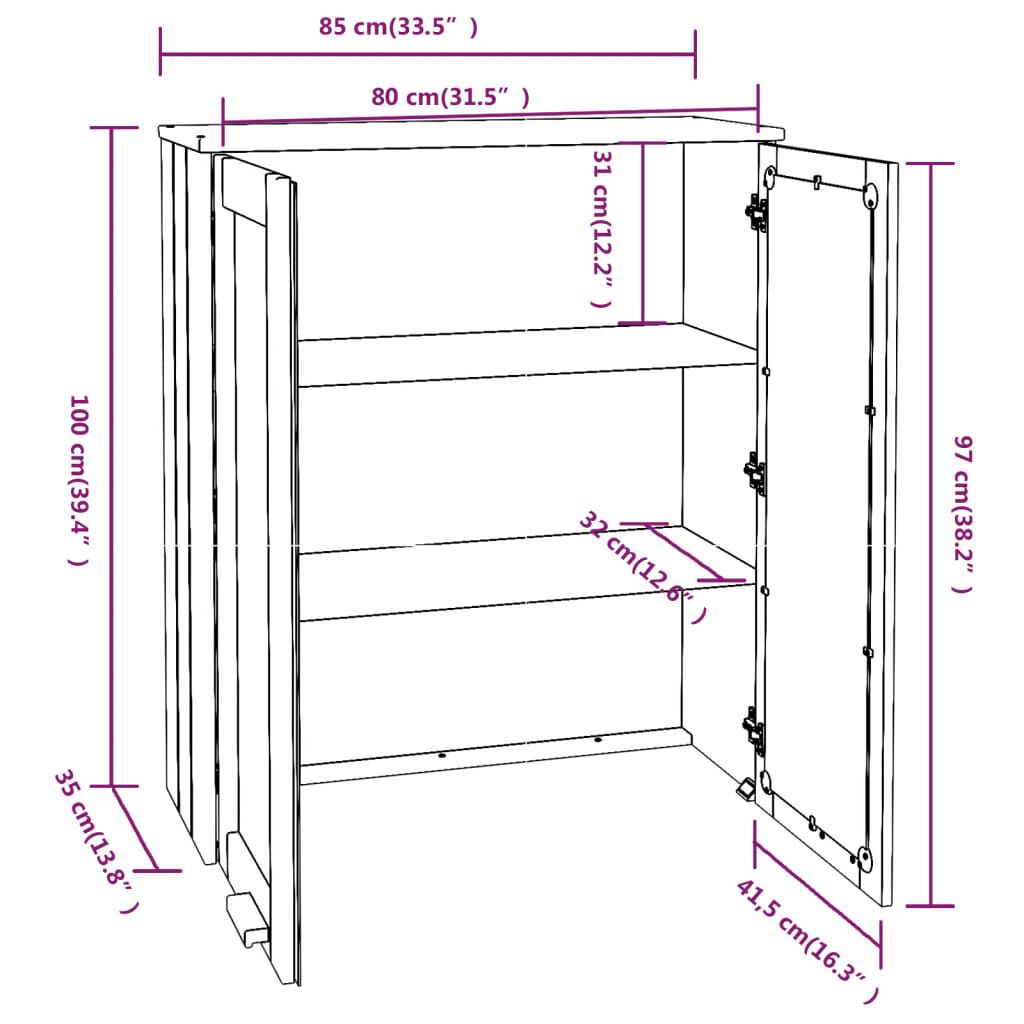 vidaXL Πάνω Μέρος Ντουλαπιού HAMAR Γκρι 85x35x100 εκ. Μασίφ Πεύκο