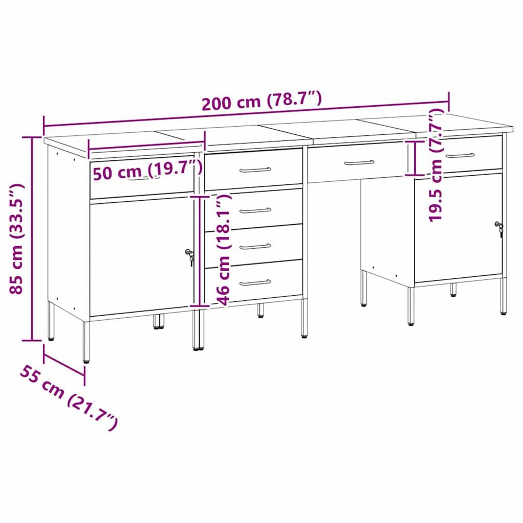 vidaXL Ντουλάπα Εργασίας με συρτάρι 4 pcs Κόκκινο 200 x 55 x 85 εκ