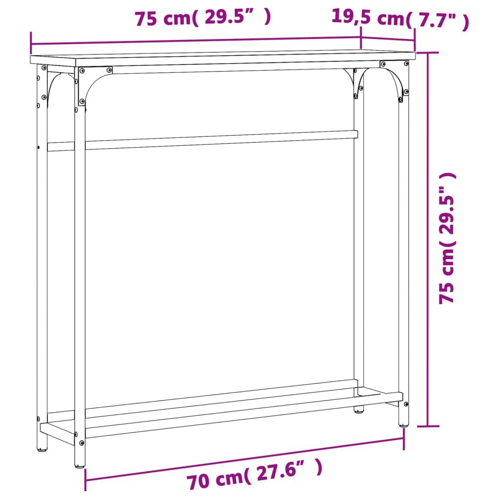 vidaXL Τραπέζι Κονσόλα Μαύρο 75 x 19,5 x 75 εκ. από Επεξεργ. Ξύλο